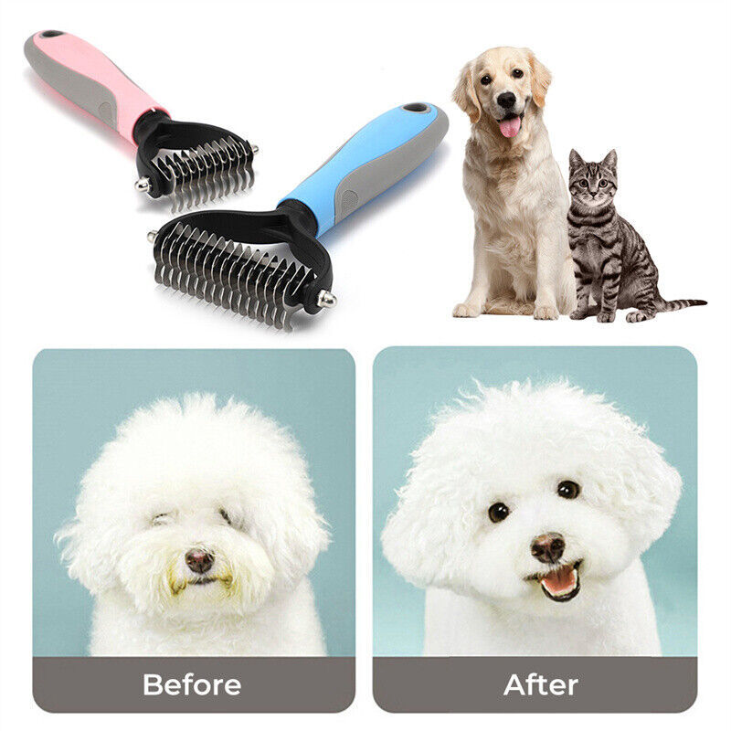 Grooming Brush For Pet Dog Cat Deshedding Tool Rake Comb Fur Remover Reduce 2-Side Dematting Tool For Dogs Cats Pets Grooming Brush Double Sided Shedding And Dematting Undercoat Rake Hair Removal Comb null