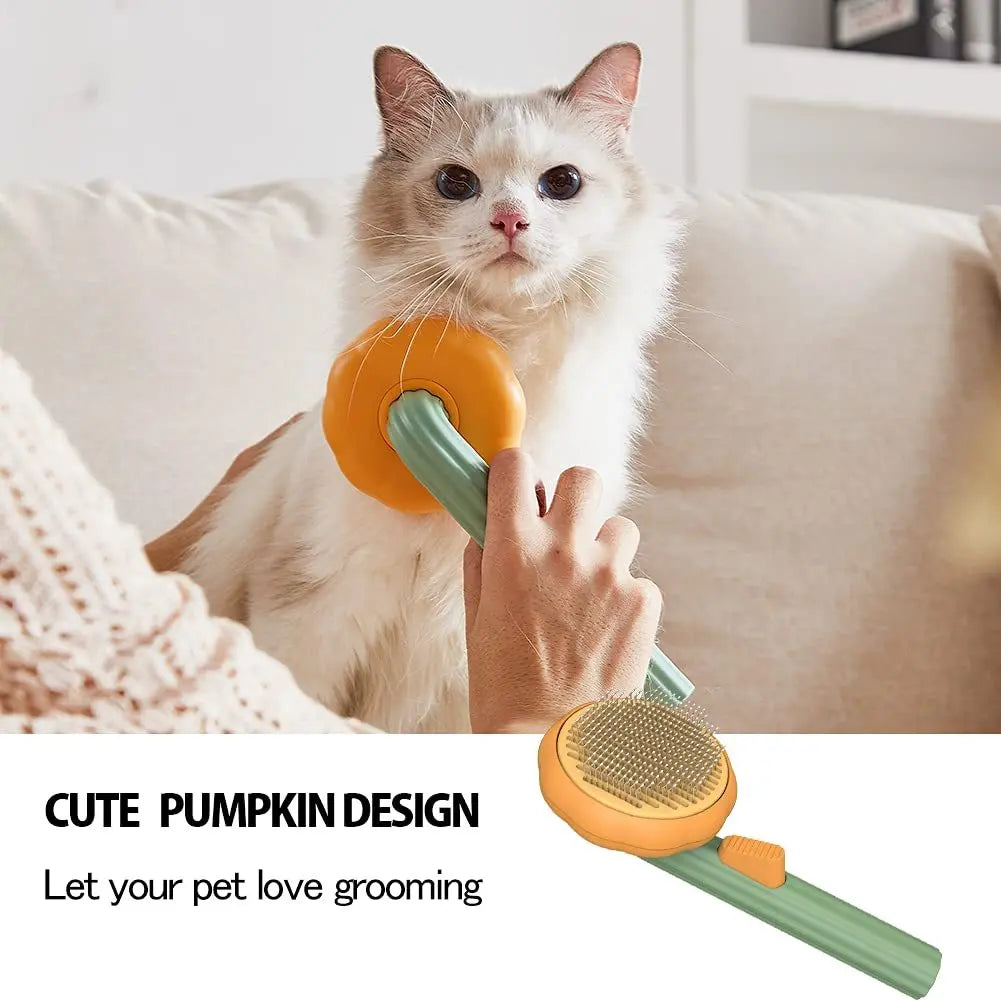 Pet Pumpkin Brush, Pet Grooming Self Cleaning Slicker Brush For Dogs Cats Puppy Rabbit, Cat Brush Grooming Gently Removes Loose Undercoat, Mats Tangled Hair Slicker Brush null