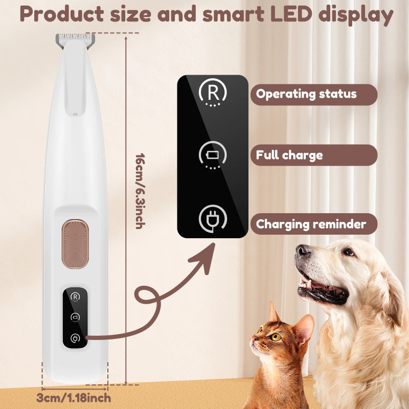 Pets Dog Paw Trimmer With LED Light Fully Waterproof Pet Hair Trimmer With LED Display Dog Clippers For Grooming Widen Blade null