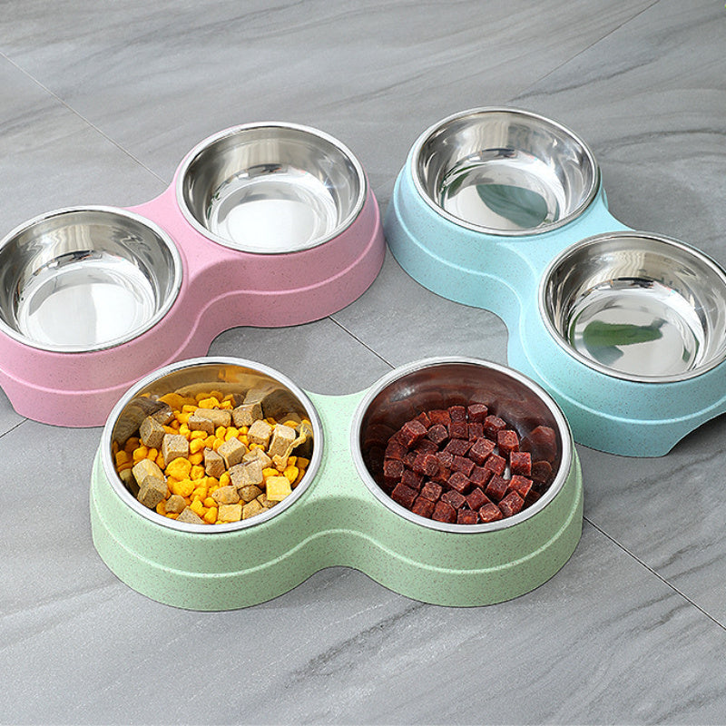 Double Pet Bowls Dog Food Water Feeder Stainless Steel Pet Drinking Dish Feeder Cat Puppy Feeding Supplies Small Dog Accessories null