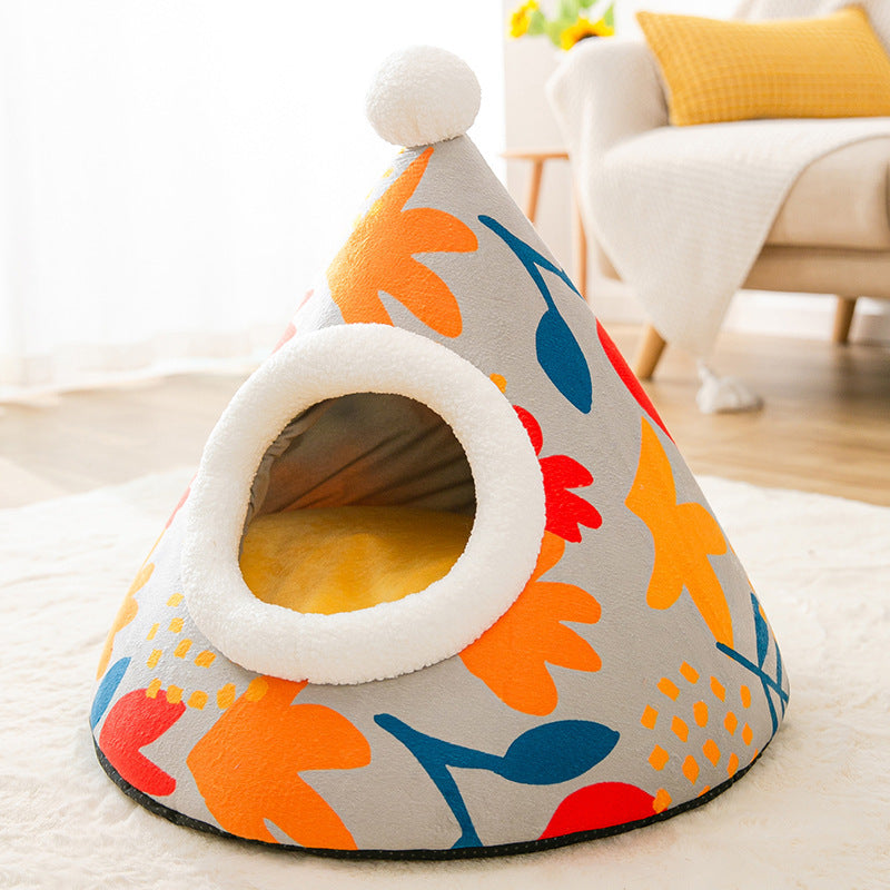 Triangle Yurt House Cat Litter For Cats Enclosed Pet Litter null